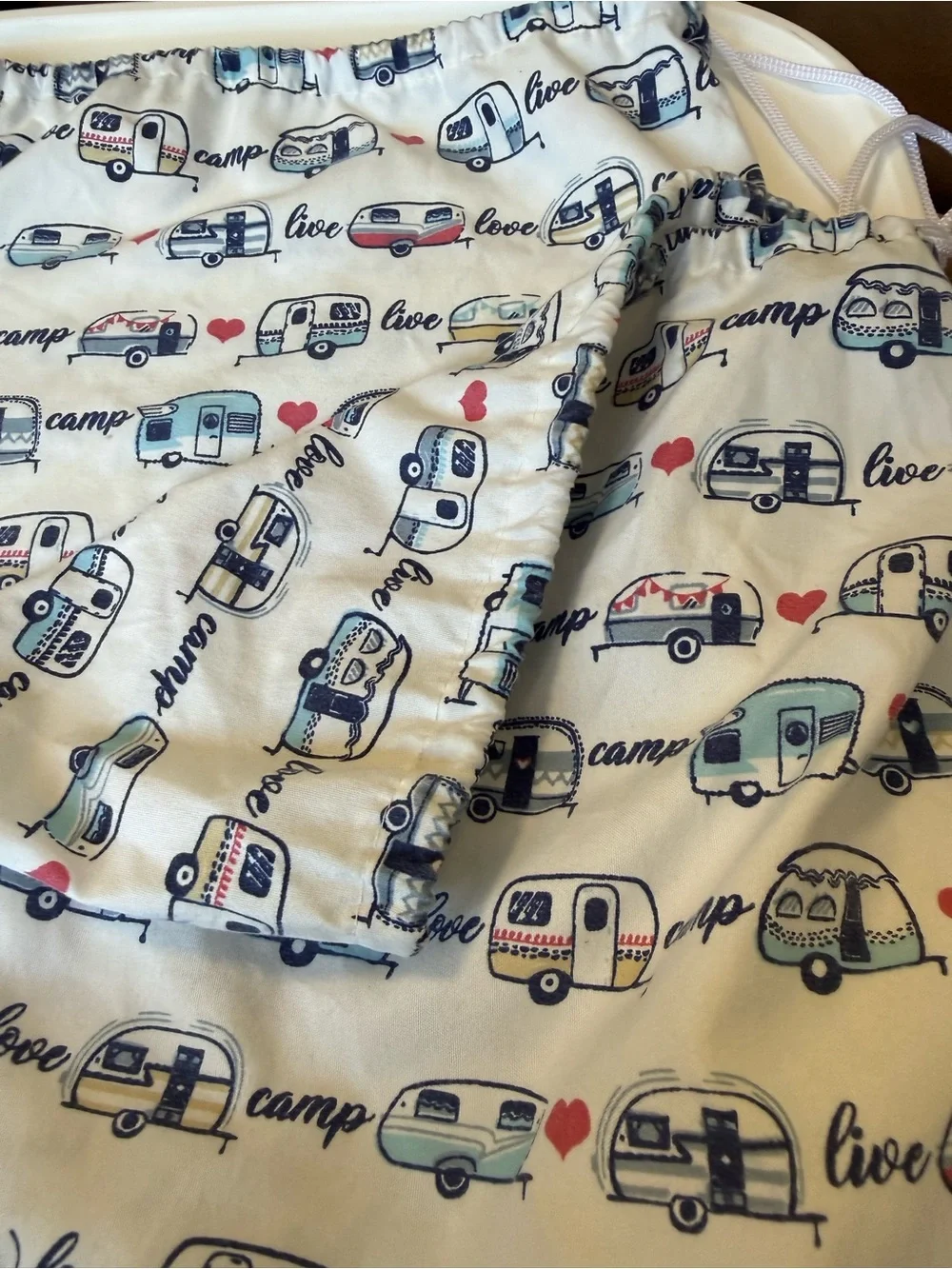 Set of 2-Garment Bag - Camper Print White cotton Drawstring Storage Bag